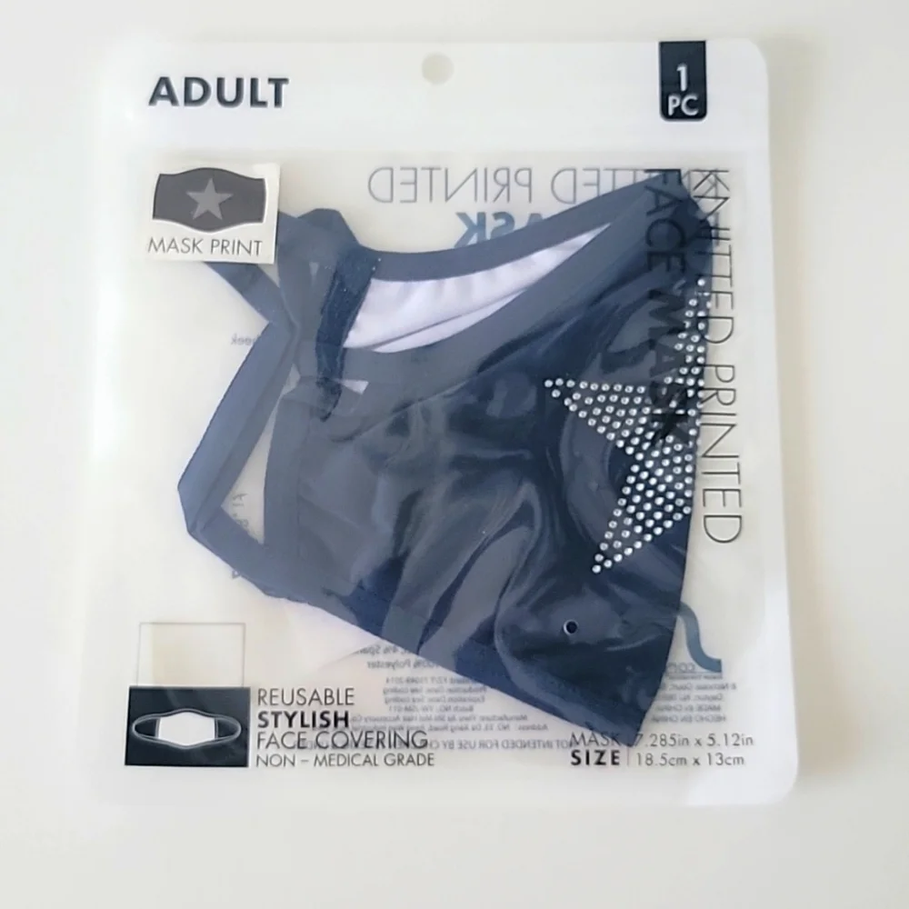 Reusable Face Mask Star Print, Color Blue, Size 7.285in x 5.12in, 1pc